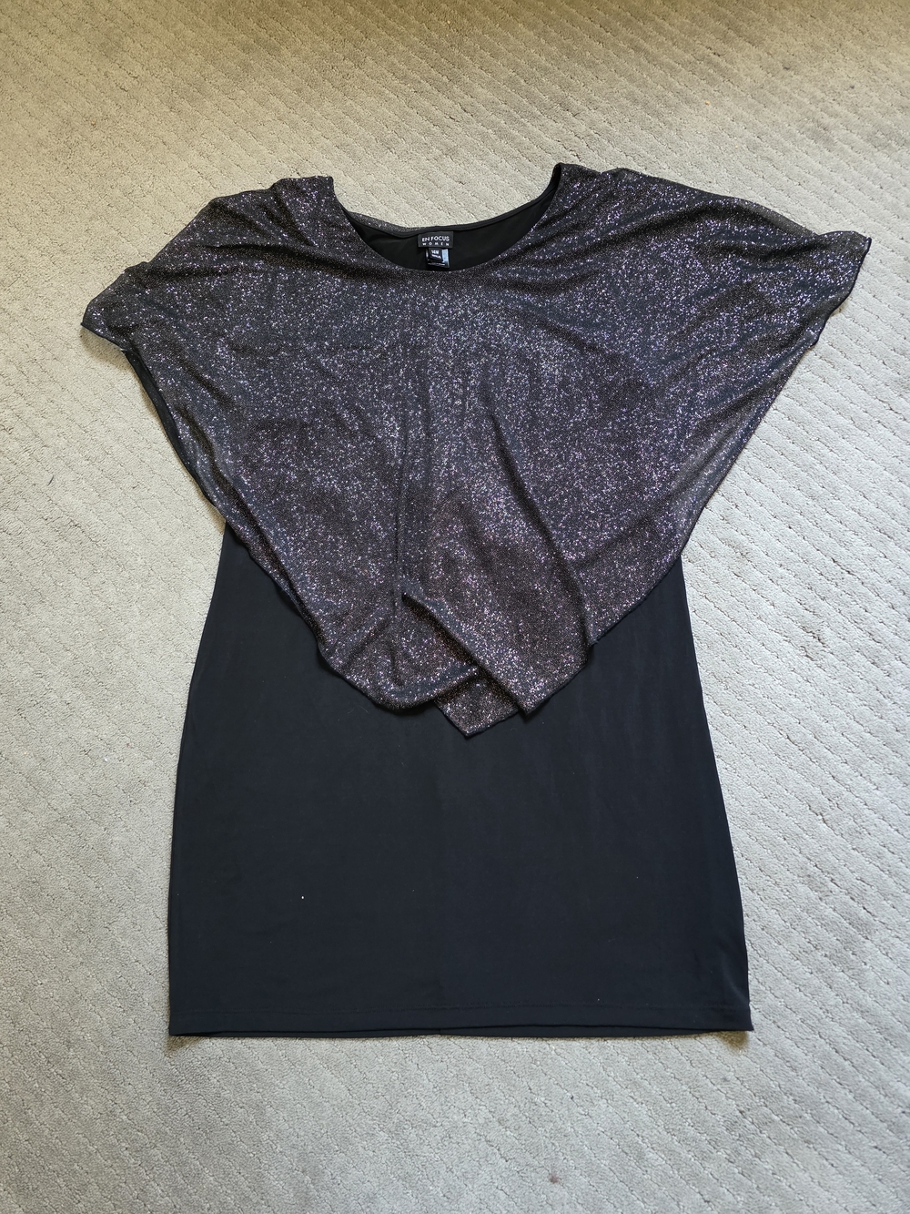 Enfocus Studio Black Mini Dress with Sparkle Overlay